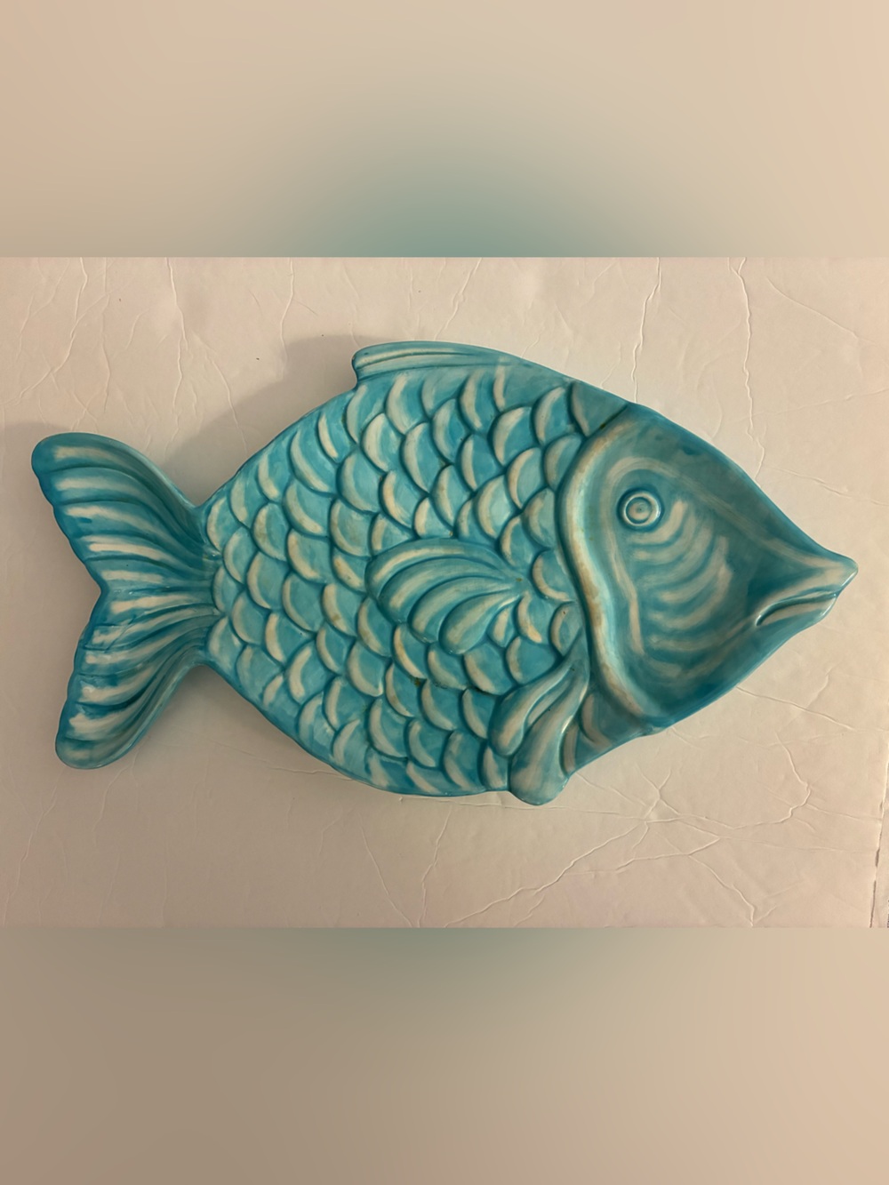 Beachcomber Vintage 2004 Fish Platter Blue Glossy Coastal Beach Marine Life